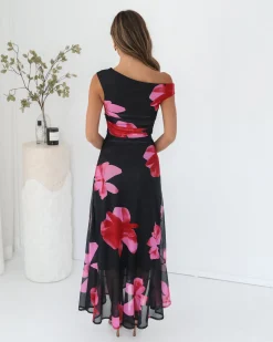 Clearance Tivara Dress - Black Floral Floral Dresses|Off The Shoulder Dresses