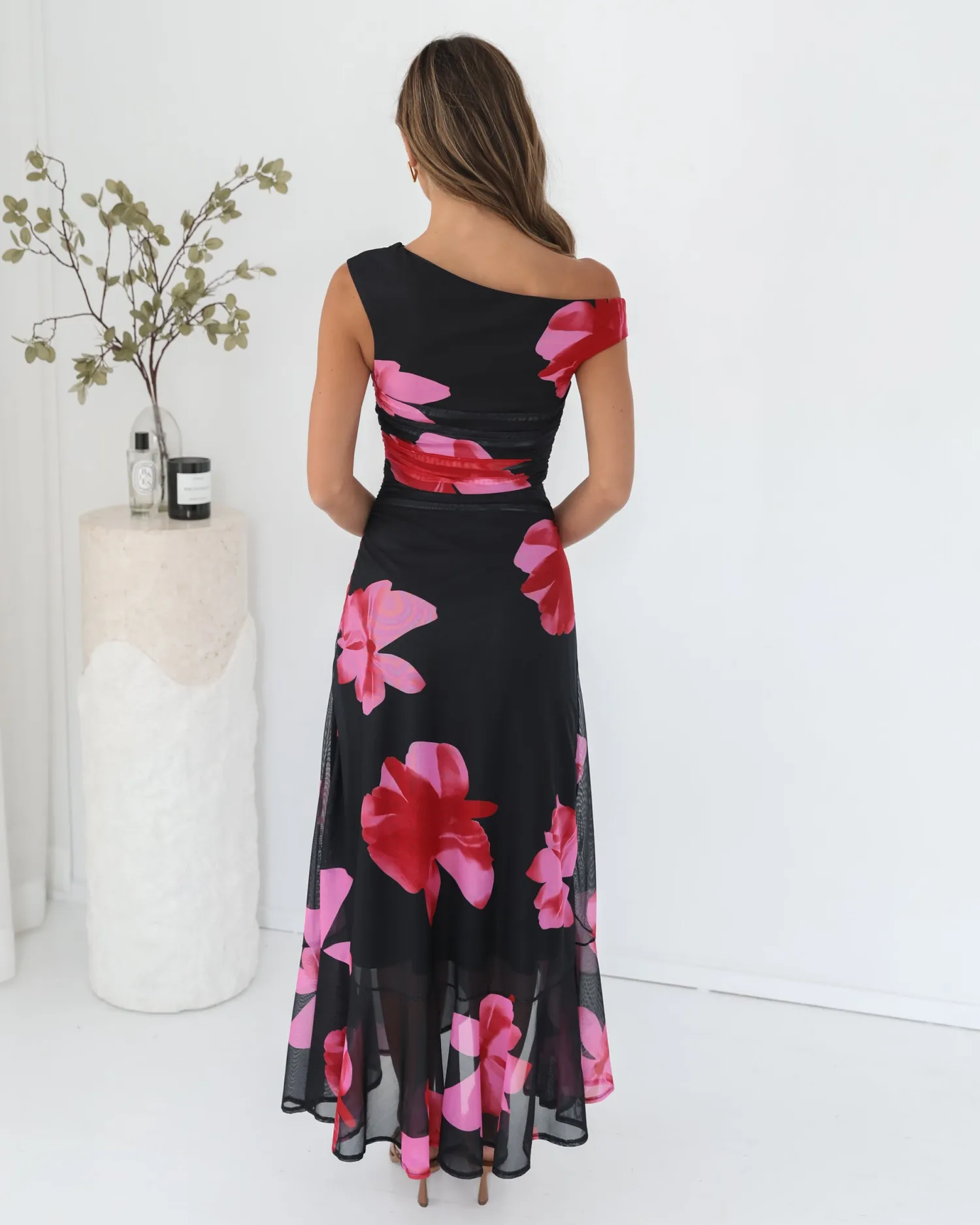 Clearance Tivara Dress - Black Floral Floral Dresses|Off The Shoulder Dresses
