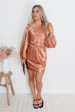Hot Tonneli Dress - Rust Satin Dresses|Long Sleeve Dresses