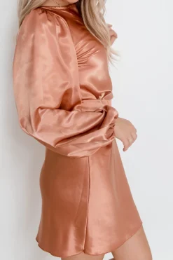 Hot Tonneli Dress - Rust Satin Dresses|Long Sleeve Dresses