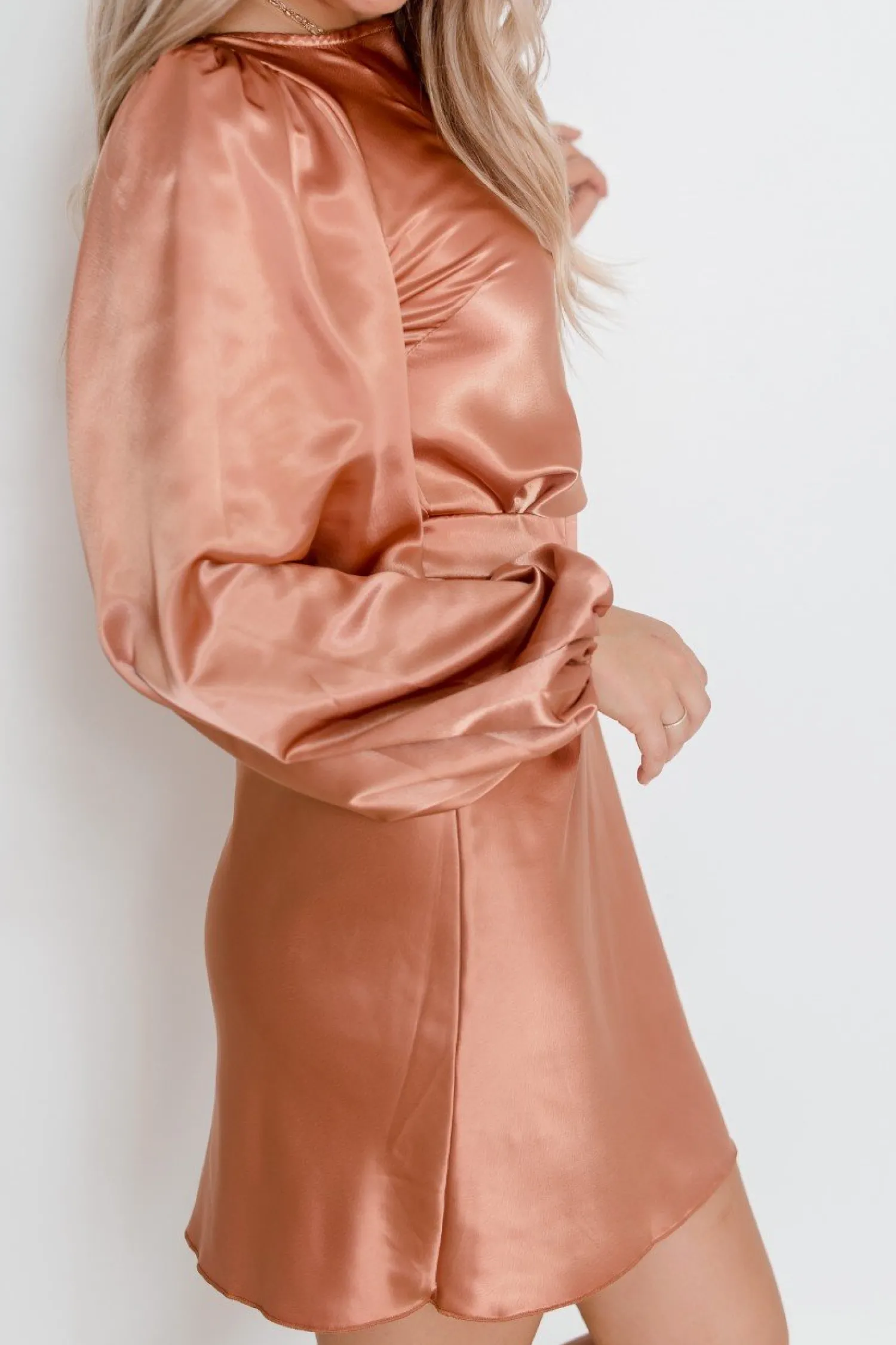 Hot Tonneli Dress - Rust Satin Dresses|Long Sleeve Dresses