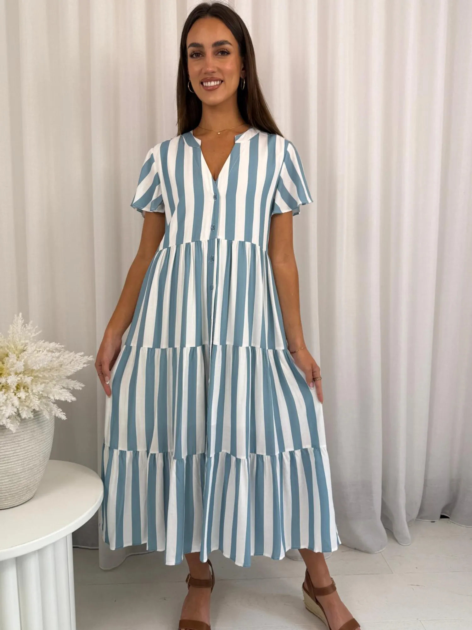 New Torani Dress - Blue Stripe Shirt Dresses|Curve Dresses