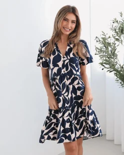 Clearance Vallea Dress - Navy Print Curve Dresses|Holiday Dresses