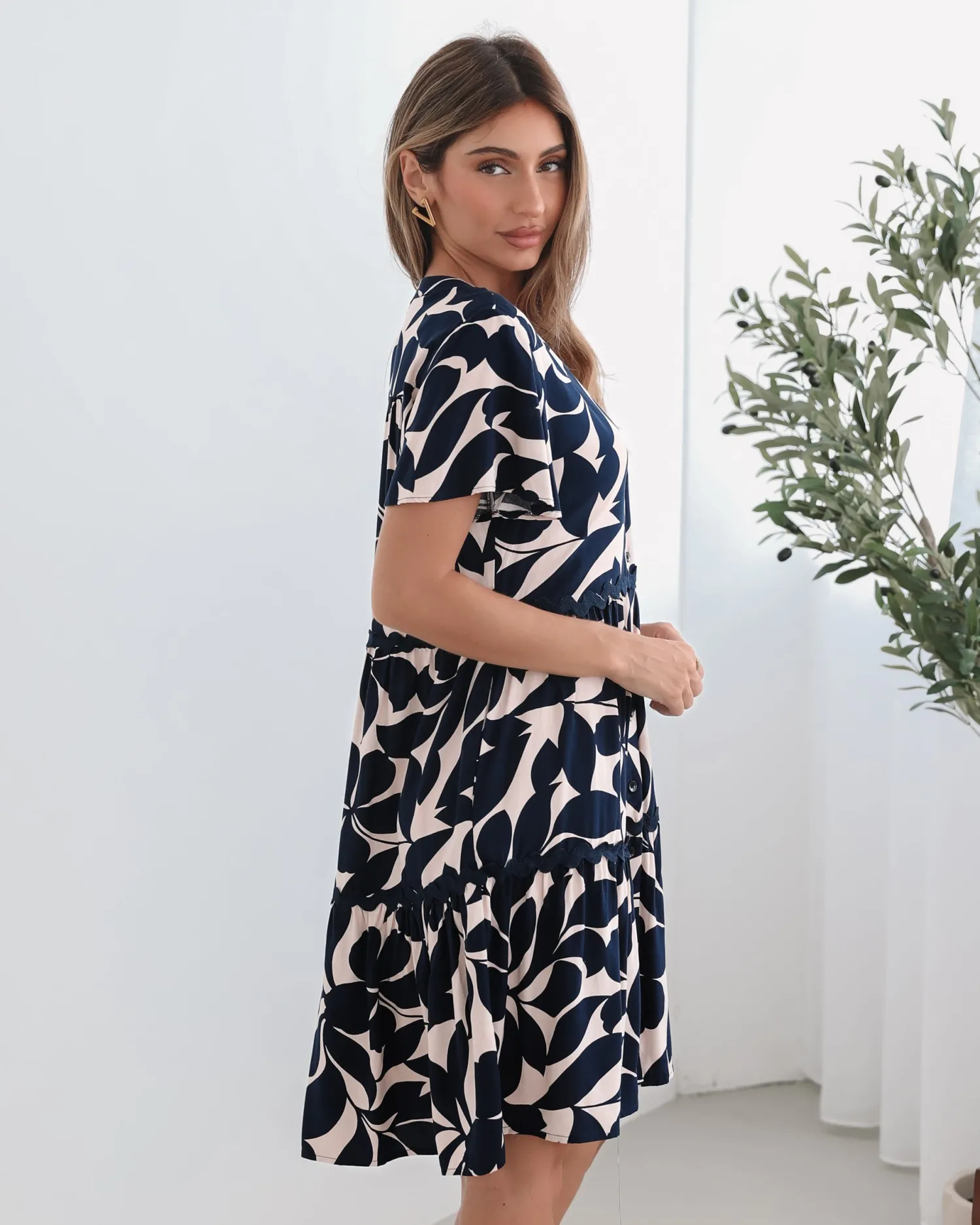 Clearance Vallea Dress - Navy Print Curve Dresses|Holiday Dresses