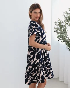 Clearance Vallea Dress - Navy Print Curve Dresses|Holiday Dresses