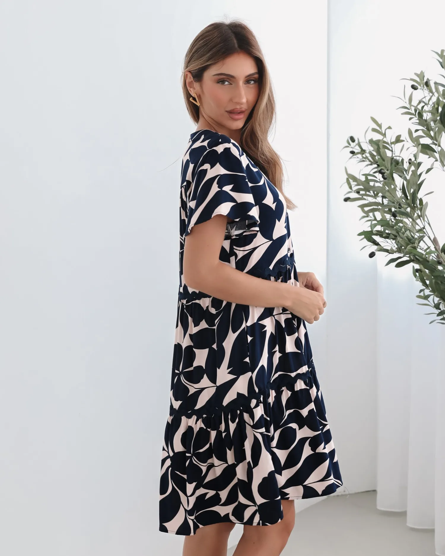 Clearance Vallea Dress - Navy Print Curve Dresses|Holiday Dresses