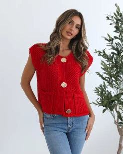 Hot Vasha Knit Top - Red Basic Tops|Tops