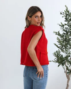Hot Vasha Knit Top - Red Basic Tops|Tops