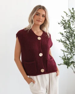 Clearance Vasha Knit Top - Wine Basic Tops|Tops