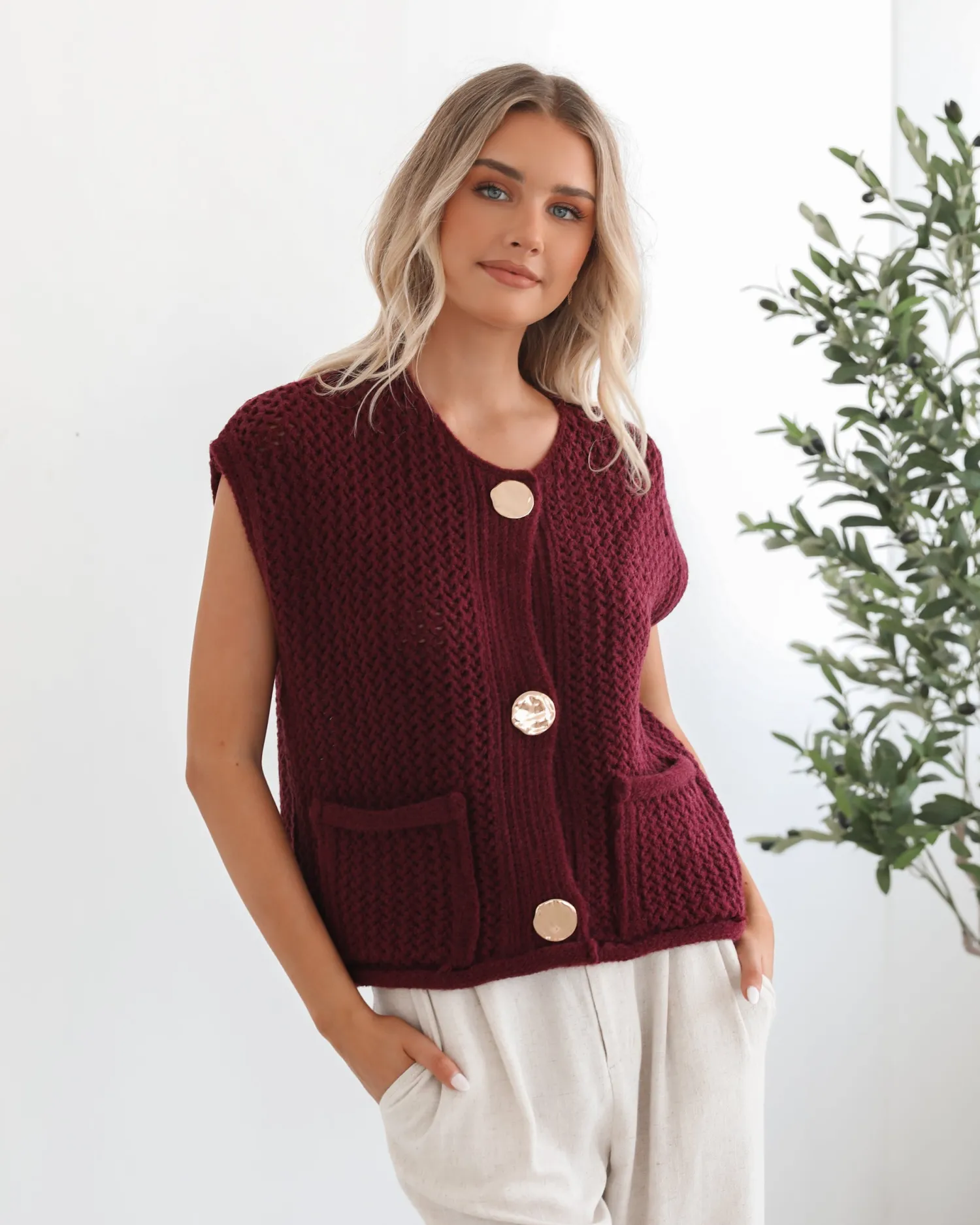 Clearance Vasha Knit Top - Wine Basic Tops|Tops