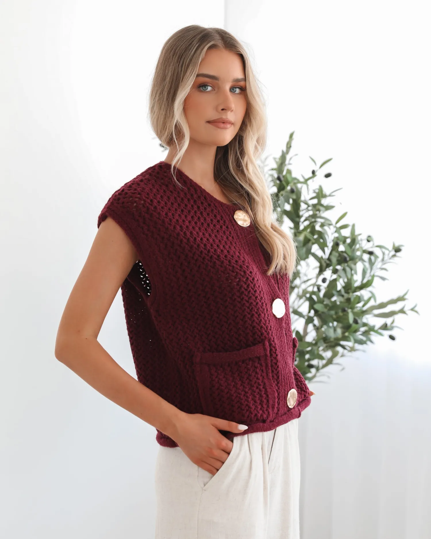 Clearance Vasha Knit Top - Wine Basic Tops|Tops