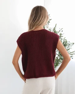 Clearance Vasha Knit Top - Wine Basic Tops|Tops