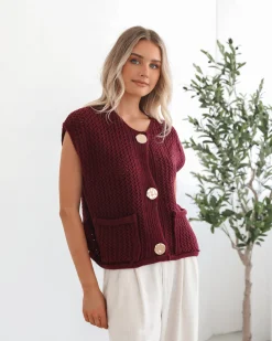 Clearance Vasha Knit Top - Wine Basic Tops|Tops