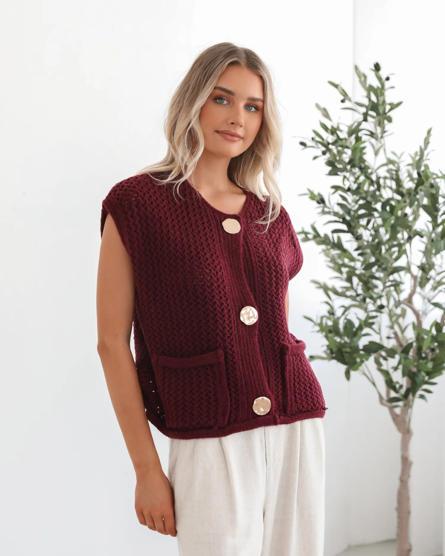 Clearance Vasha Knit Top - Wine Basic Tops|Tops