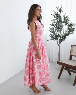 Online Whitley Dress - Pink Floral Floral Dresses|Maxi Dresses