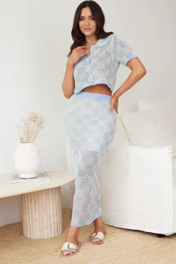 New Xiara Crochet Skirt - Blue Check Skirts|Sets