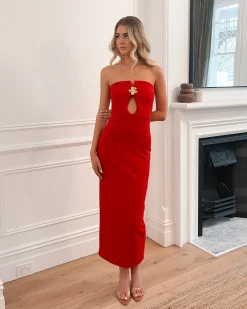 Hot Yanna Dress - Red Midi Dresses|Cut Out Dresses