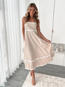 Online Zarienne Dress - Beige Multi Curve Dresses|Maternity Dresses