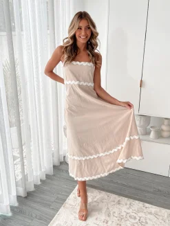Online Zarienne Dress - Beige Multi Curve Dresses|Maternity Dresses