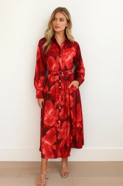 Sale Zirella Dress - Red Floral Floral Dresses|Long Sleeve Dresses