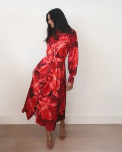 Sale Zirella Dress - Red Floral Floral Dresses|Long Sleeve Dresses