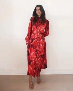 Sale Zirella Dress - Red Floral Floral Dresses|Long Sleeve Dresses