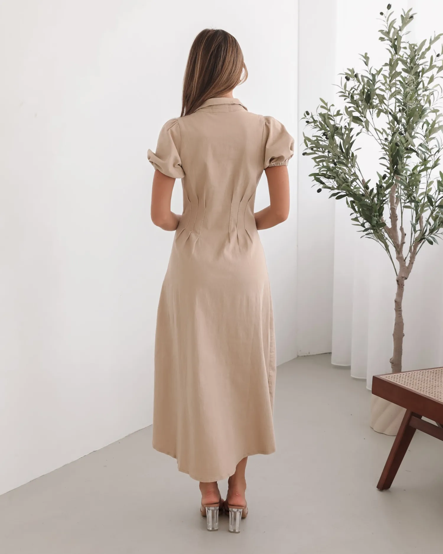 Zorina Dress - Beige Shirt Dresses|Midi Dresses