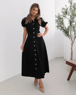 Hot Zorina Dress - Black Shirt Dresses|Midi Dresses