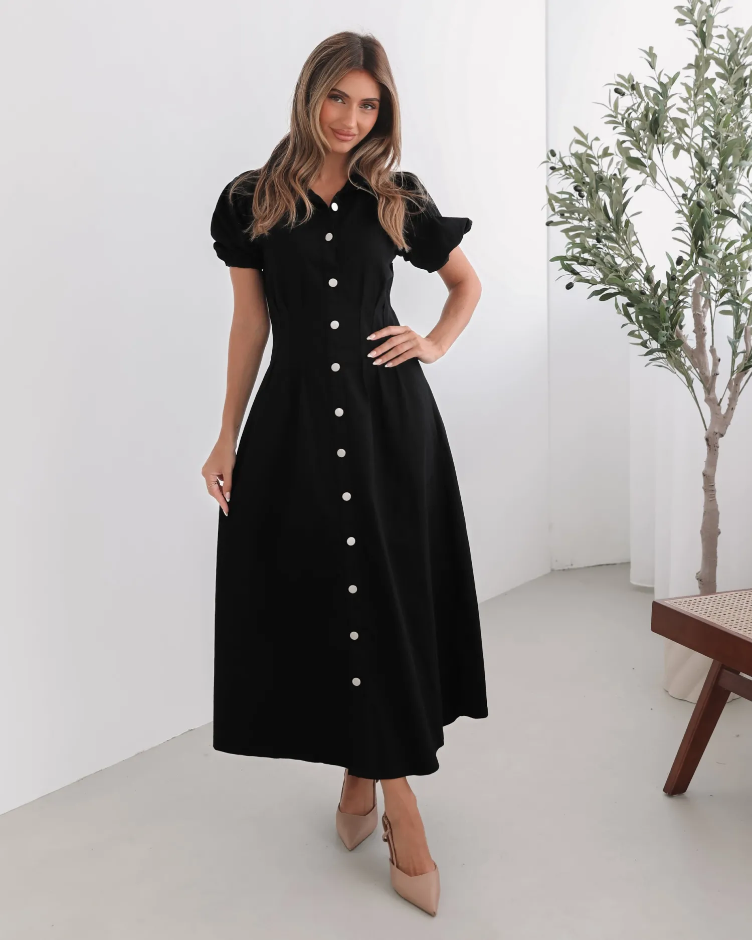 Hot Zorina Dress - Black Shirt Dresses|Midi Dresses