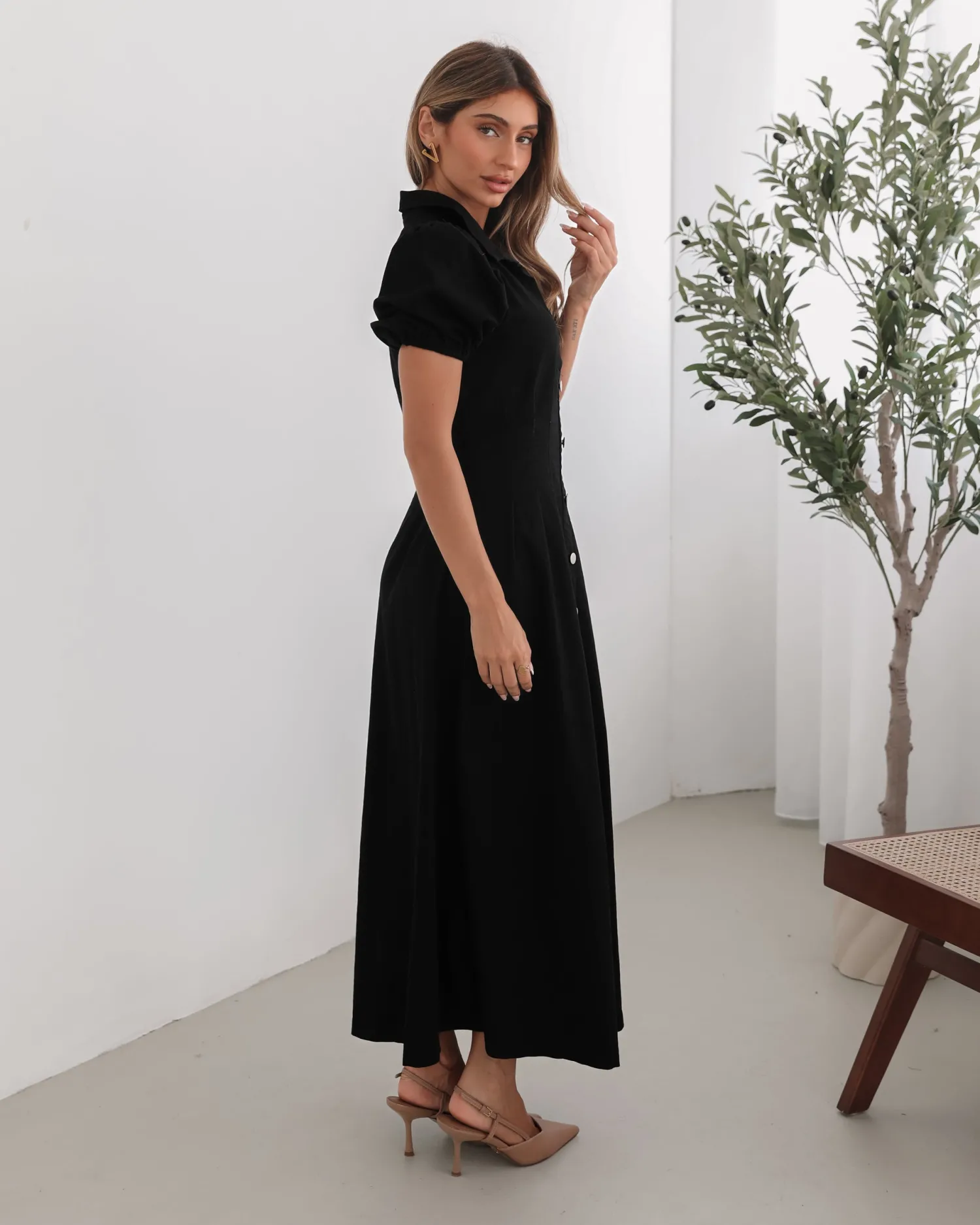 Hot Zorina Dress - Black Shirt Dresses|Midi Dresses