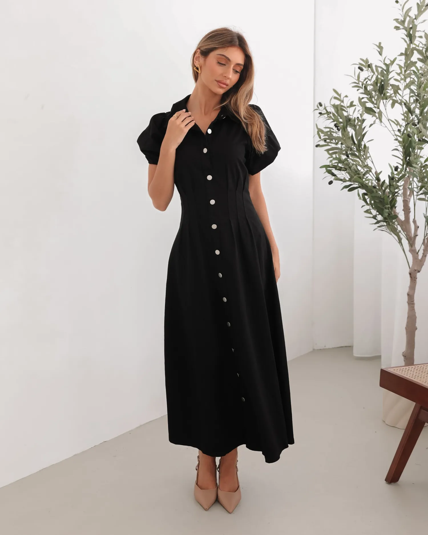 Hot Zorina Dress - Black Shirt Dresses|Midi Dresses