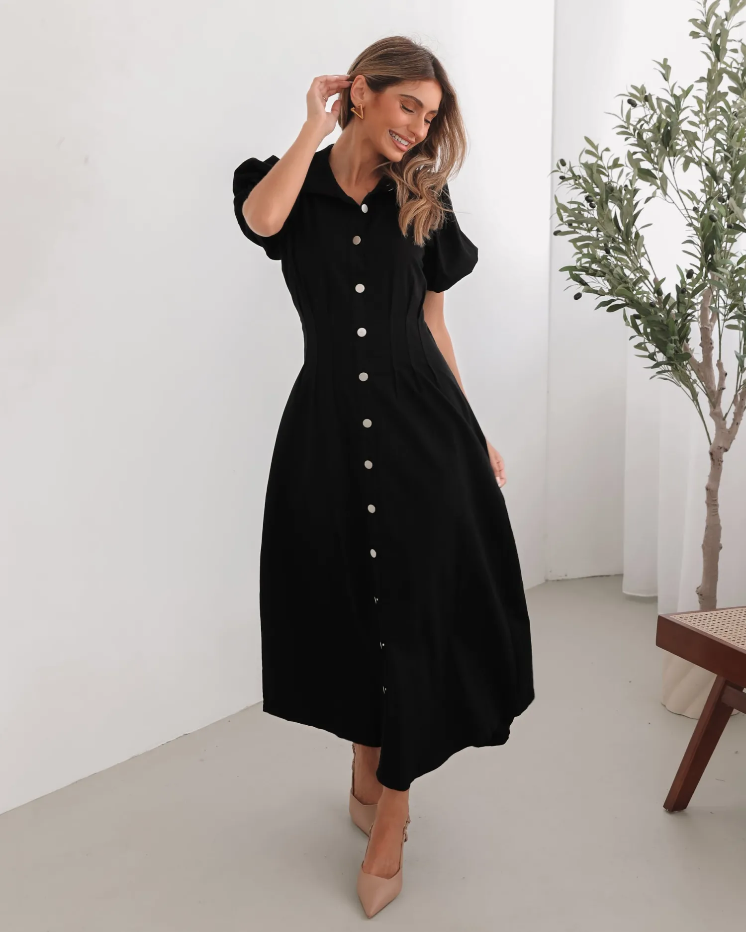 Hot Zorina Dress - Black Shirt Dresses|Midi Dresses