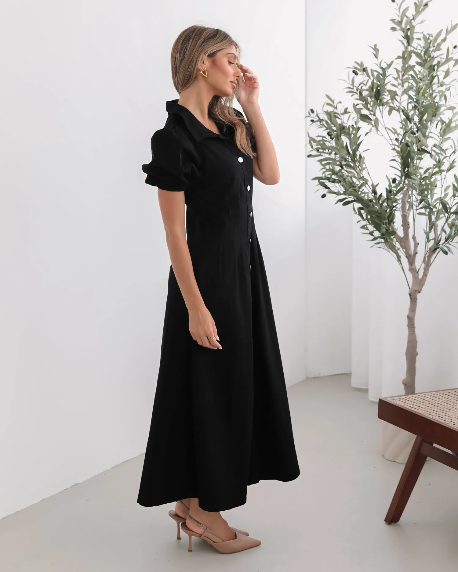Hot Zorina Dress - Black Shirt Dresses|Midi Dresses
