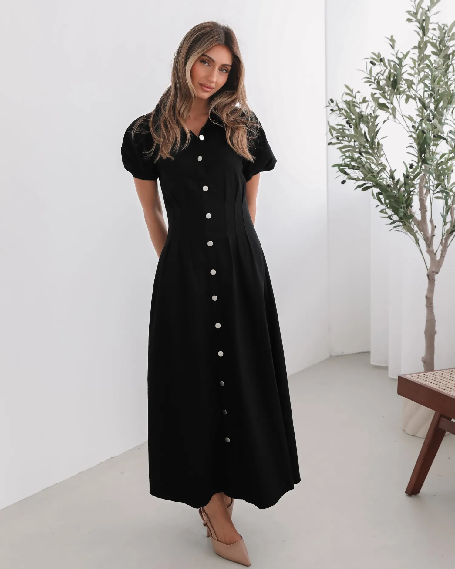 Hot Zorina Dress - Black Shirt Dresses|Midi Dresses